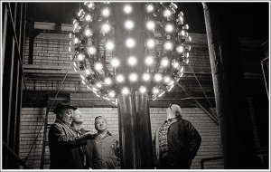 Historical picture of the Ball in NYC lit up.