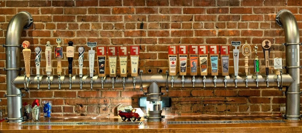 Beer taps along the wall.