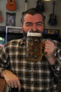 Paul enjoying a large beer.