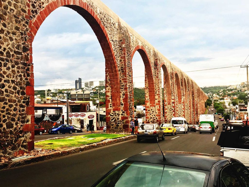 A picture of aquaducts in Queretaro, Mexico