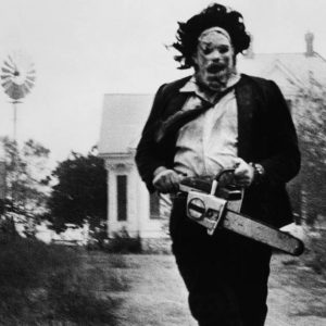 A frightening scene from horror classic Texas Chainsaw Massacre