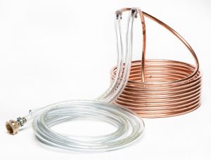 Pictured the copper coil of the 25 foot wort chiller from Adventures in Homebrewing