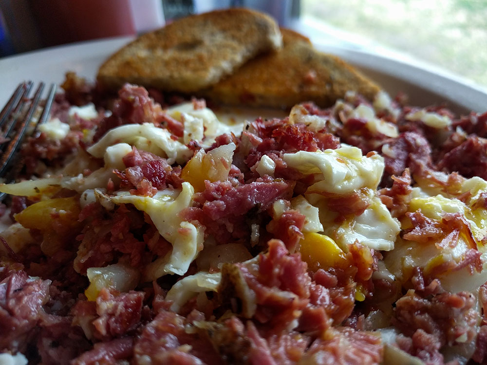 Corned beef hash breakfast at Tremont Grumpy's Cafe