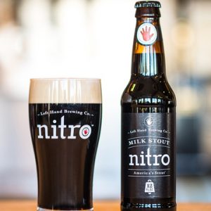 A bottle and pint of Left Hand Brewery's Nitro Stout